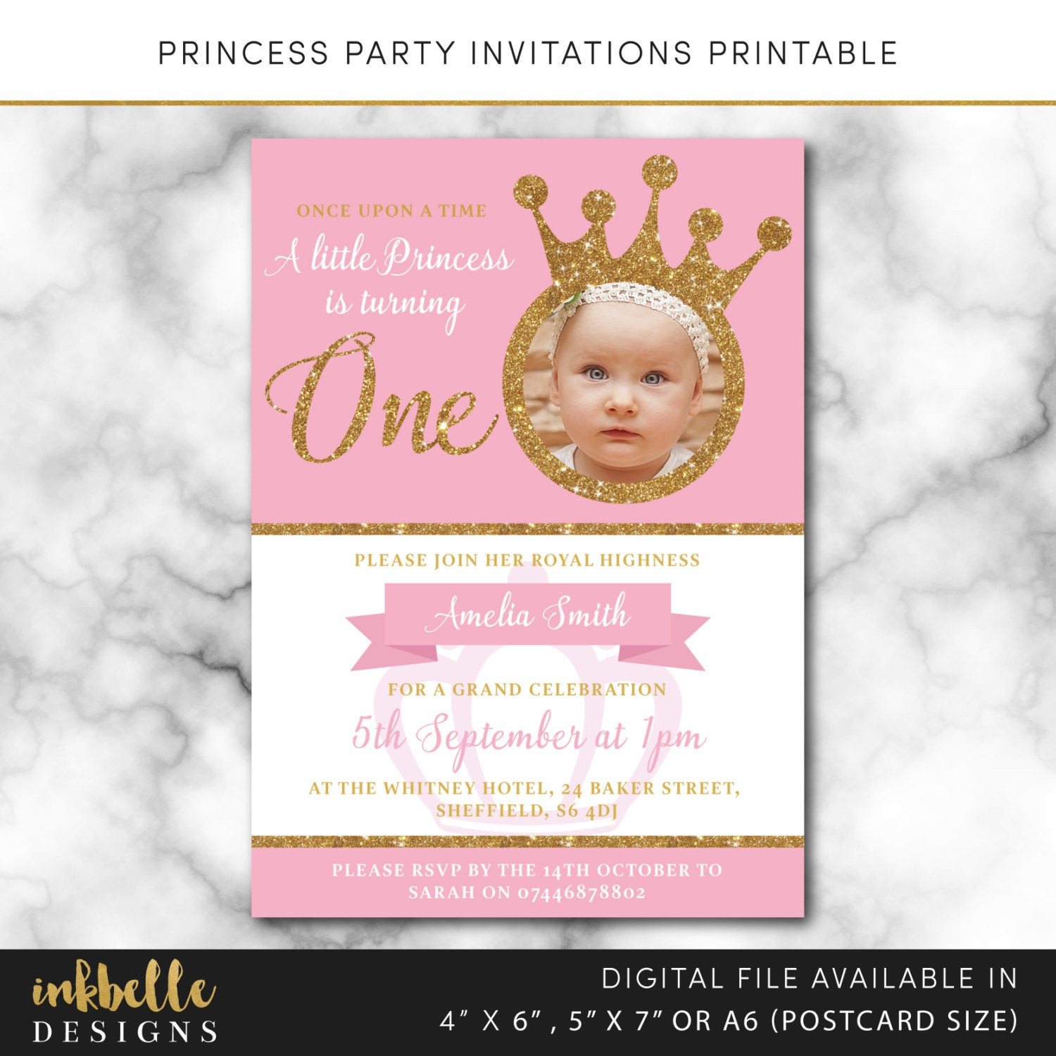 Princess 1st Birthday Invitations
 Princess Birthday Invitation 1st Birthday Invite Digital