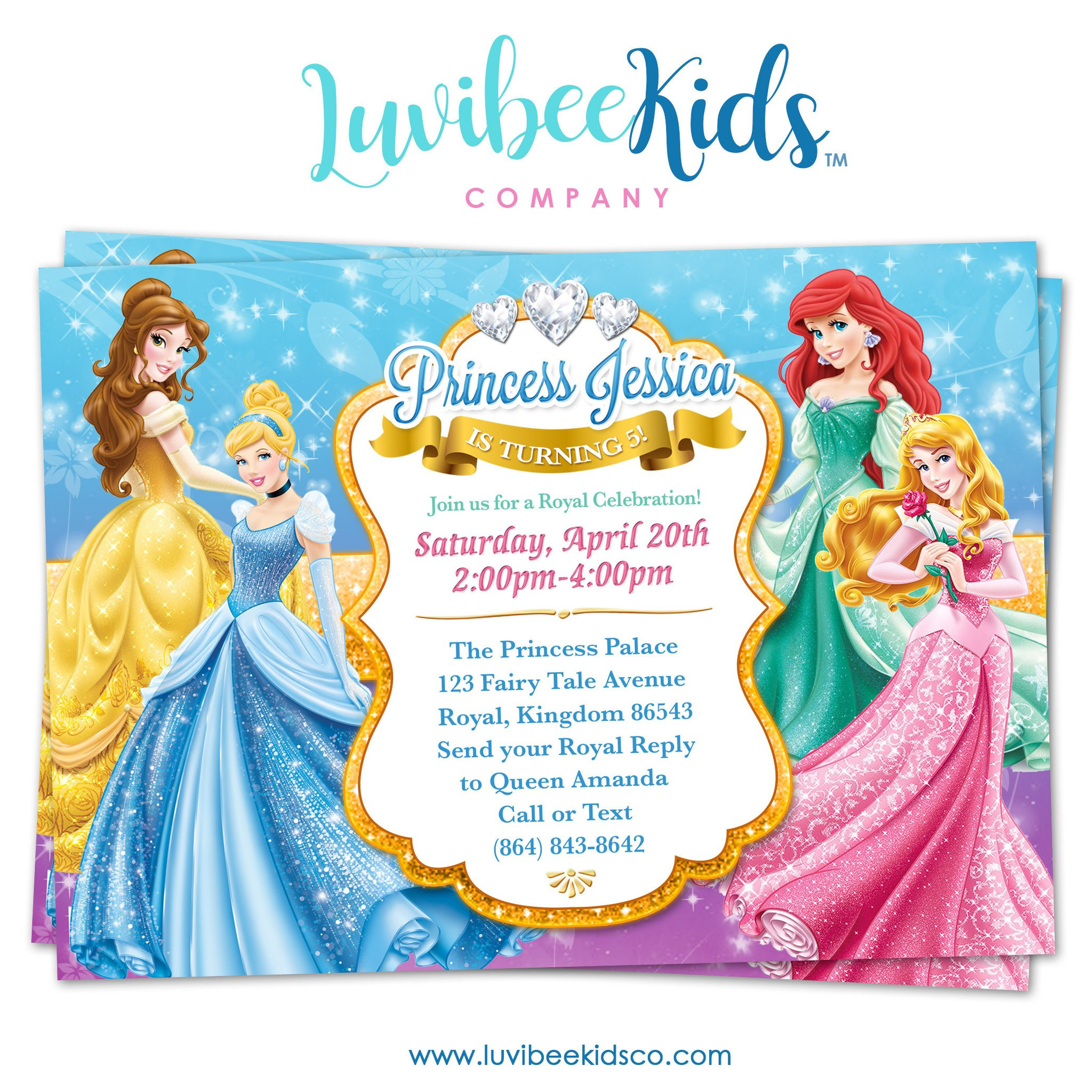 Princess Birthday Invitation
 Disney Princesses Birthday Invitation