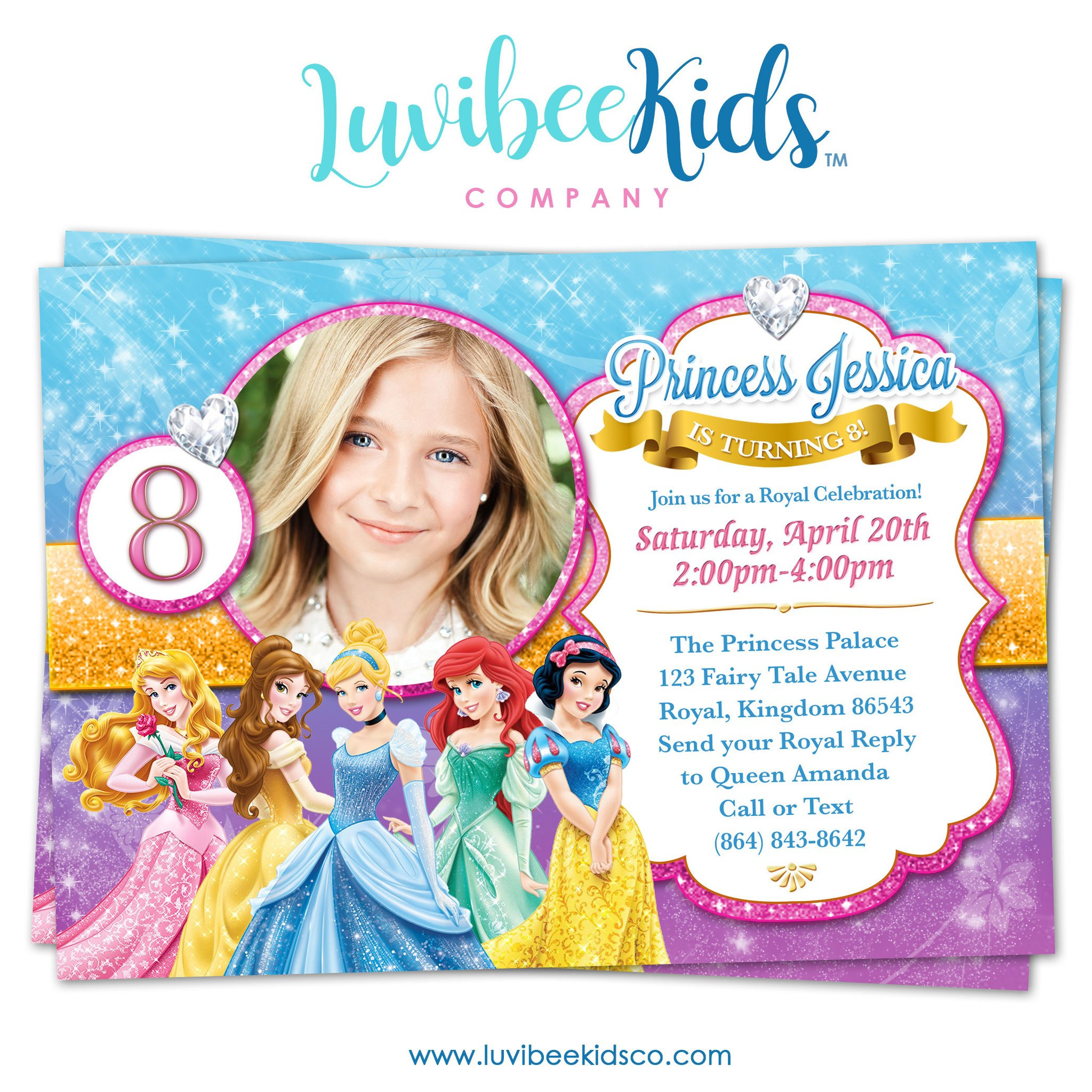 Princess Birthday Invitation
 Disney Princesses Birthday Invitation with