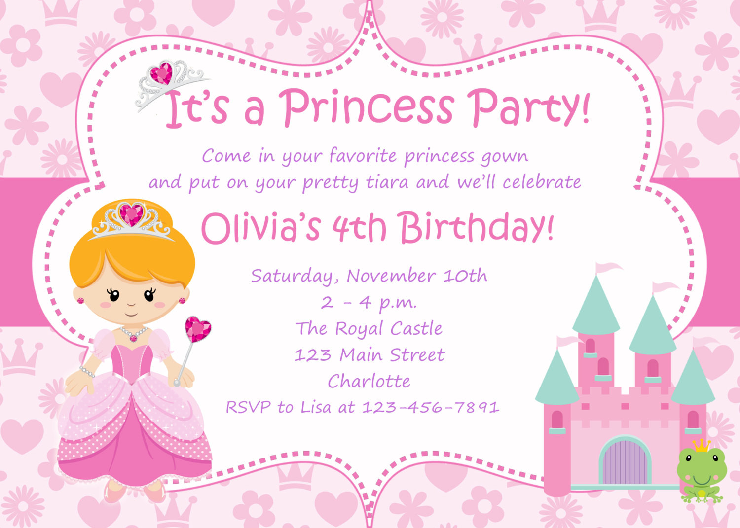 Princess Birthday Invitation
 Princess Birthday Party Invitations Wording