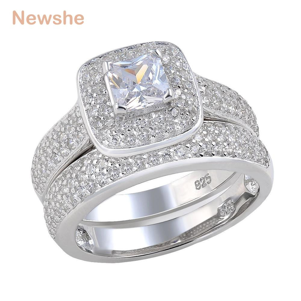 Princess Cut Wedding Rings Sets
 Newshe 2 26 Ct Princess Cut AAA CZ 925 Sterling Silver