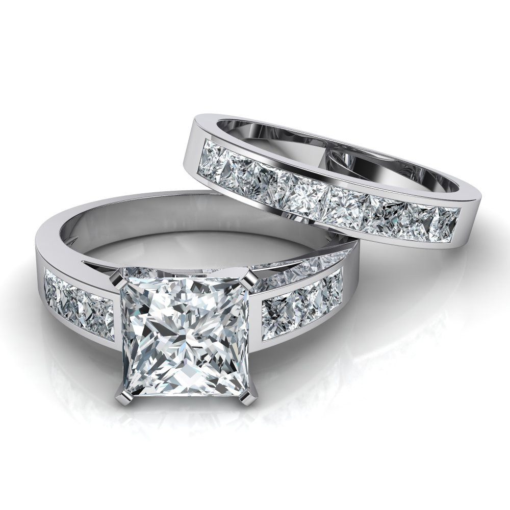 Princess Cut Wedding Rings Sets
 Princess Cut Channel Set Engagement Ring & Wedding Band