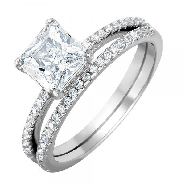 Princess Cut Wedding Rings Sets
 Sterling Silver Princess Cut Wedding Ring Set SBGR