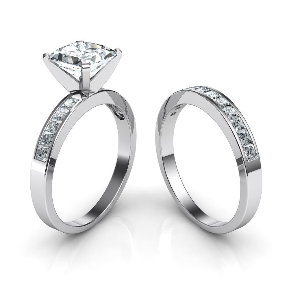 Princess Cut Wedding Rings Sets
 Princess Cut Channel Set Engagement Ring & Wedding Band