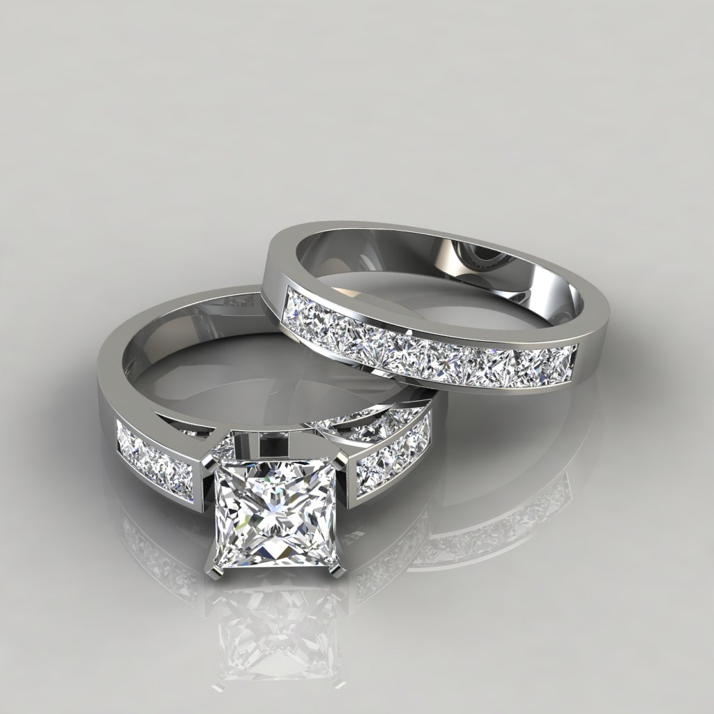 Princess Cut Wedding Rings Sets
 Princess Cut Engagement Ring and Wedding Band Bridal Set