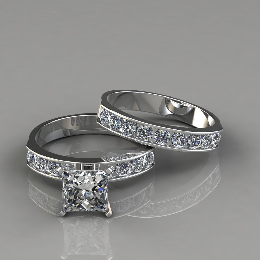 Princess Cut Wedding Rings Sets
 Princess Cut Moissanite Engagement Ring and Wedding Band