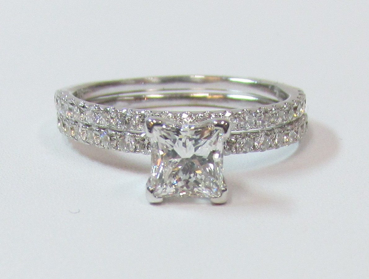 Princess Cut Wedding Rings Sets
 84 Carat E VVS2 GIA Princess Cut Diamond 14K White Gold
