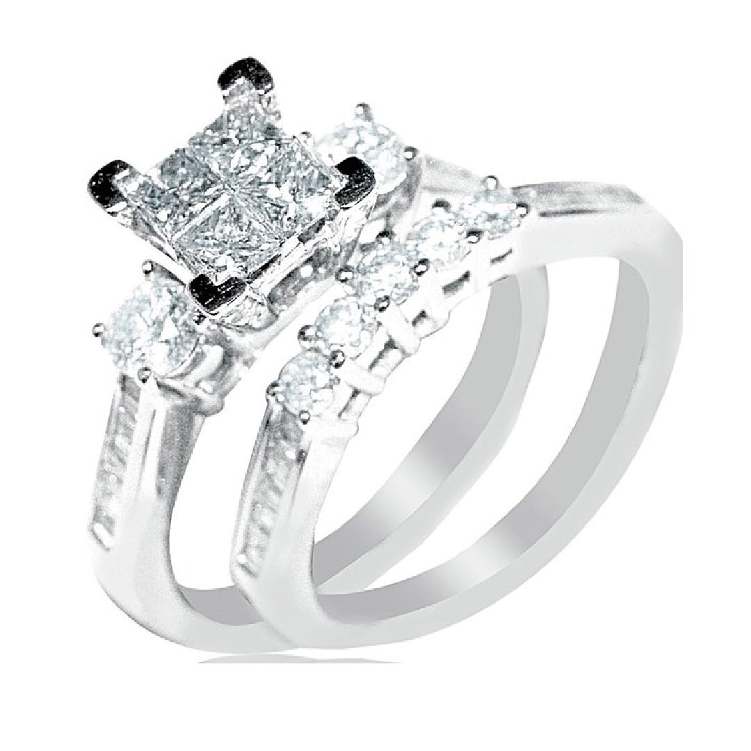Princess Cut Wedding Rings Sets
 Diamond Bridal set Wedding rings 1ctw Princess cut top