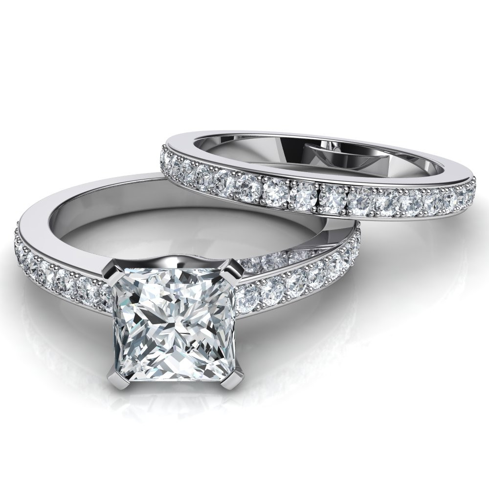 Princess Cut Wedding Rings Sets
 Novo Princess Cut Engagement Ring and Wedding Band Bridal