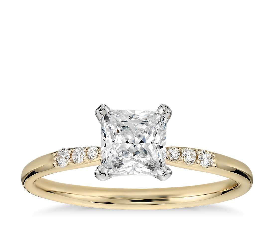 Princess Cut Yellow Gold Engagement Rings
 3 4 Carat Preset Princess Cut Petite Diamond Engagement