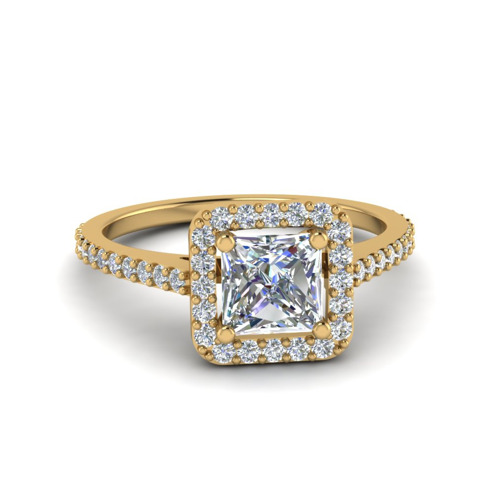 Princess Cut Yellow Gold Engagement Rings
 Princess Cut Square Halo Diamond Delicate Engagement Ring