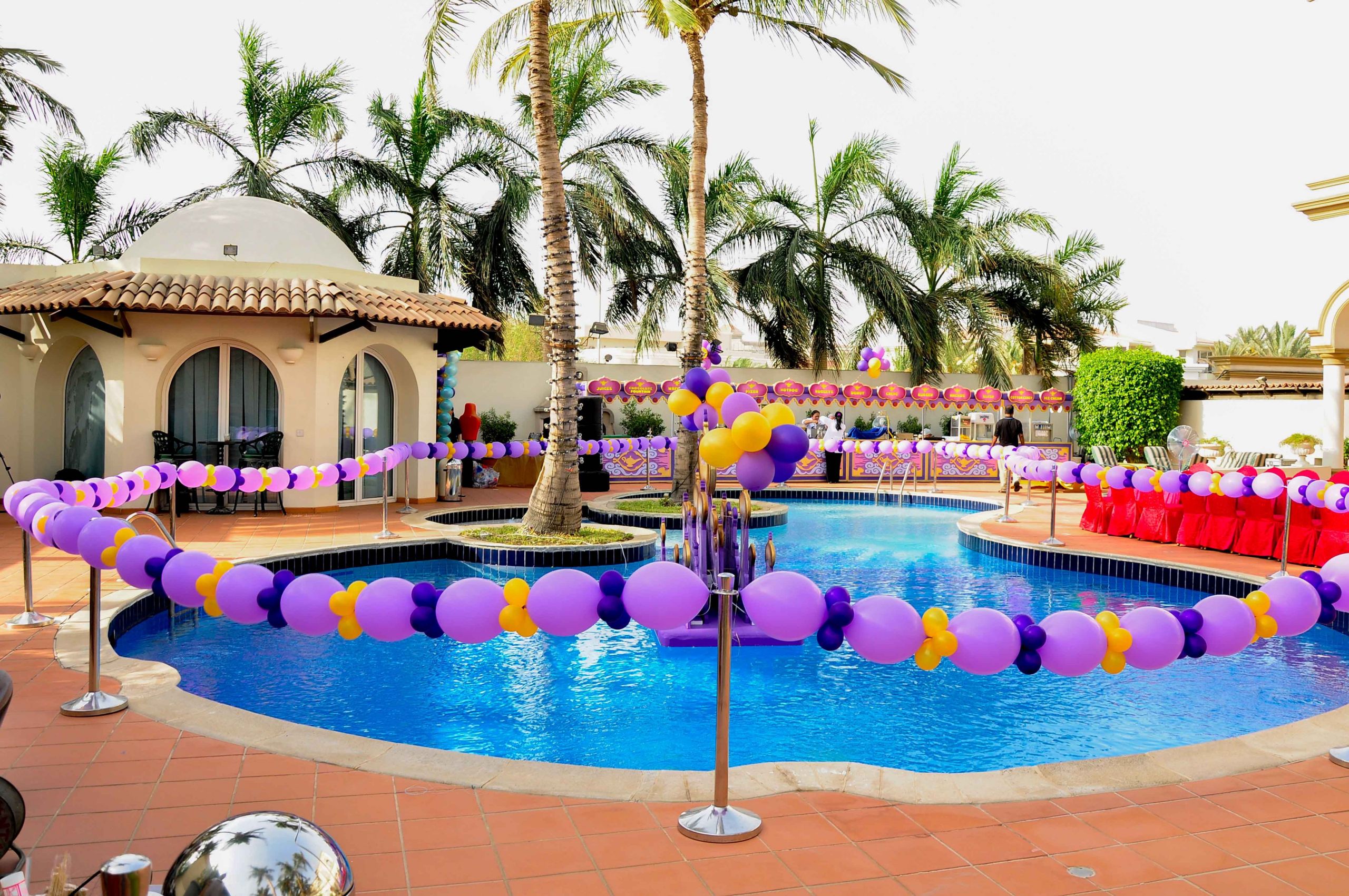 Princess Pool Party Ideas
 Link a Loon Balloon Decoration around the Pool for the