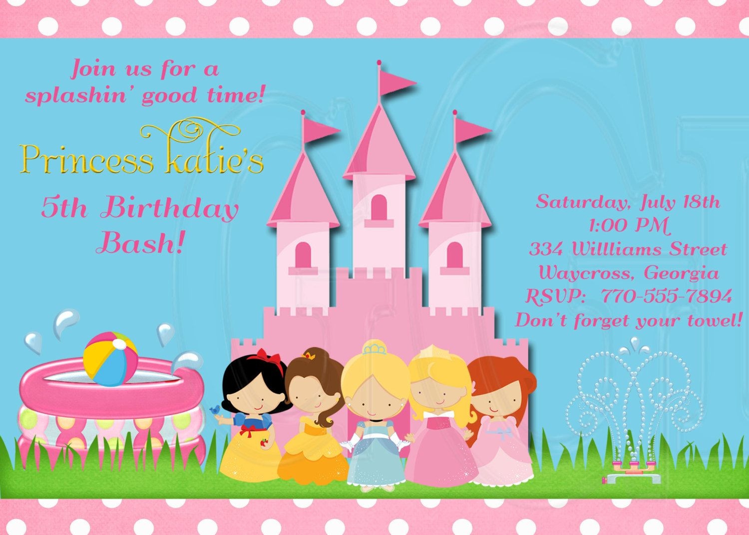 Princess Pool Party Ideas
 Royal pool party invite Princess theme birthday Princess