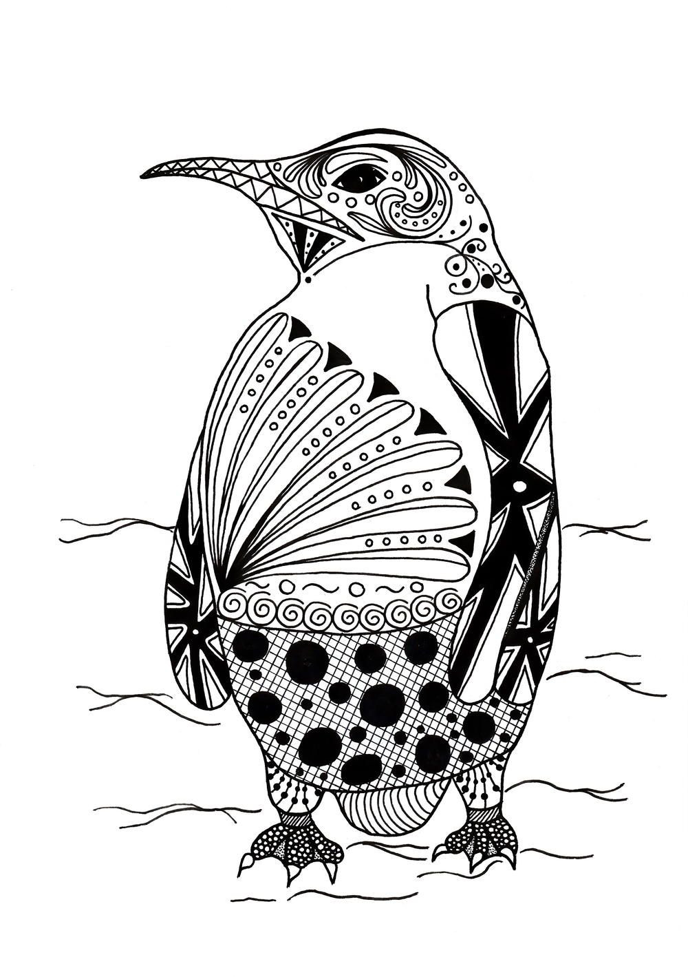 Printable Animal Coloring Pages For Adults
 Intricate Penguin Adult Coloring Page