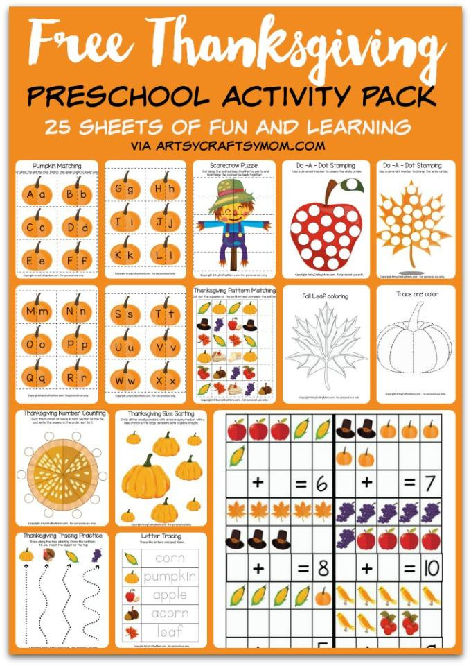 Printable Crafts For Preschoolers
 Free Thanksgiving Preschool Activity Pack Artsy Craftsy Mom