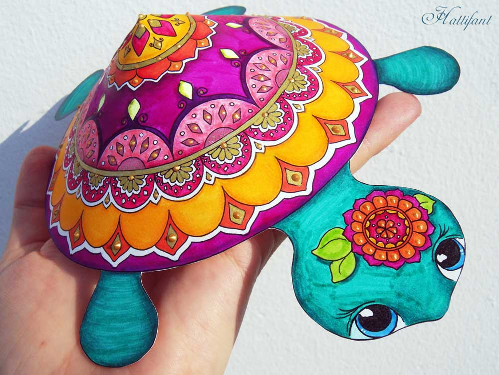 Printable Paper Crafts For Adults
 Mandala Turtle rare species Coloring Papercraft