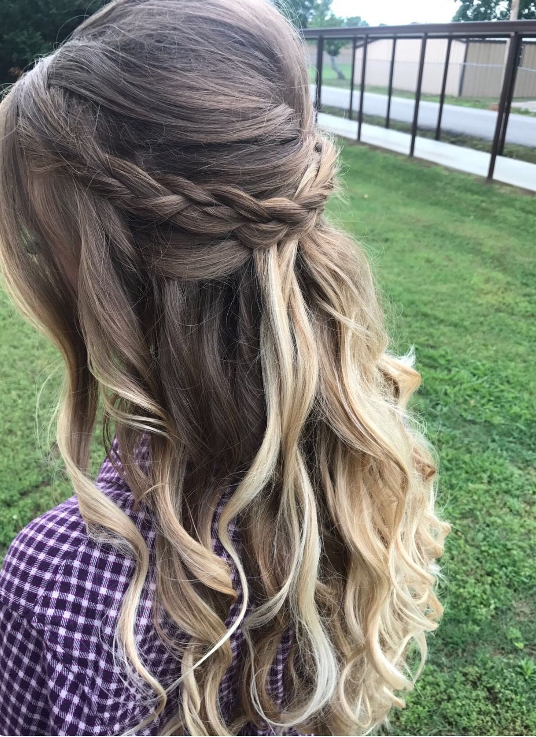 Prom Hairstyles Down With Braid
 Half up half down hair with messy braid and loose curls