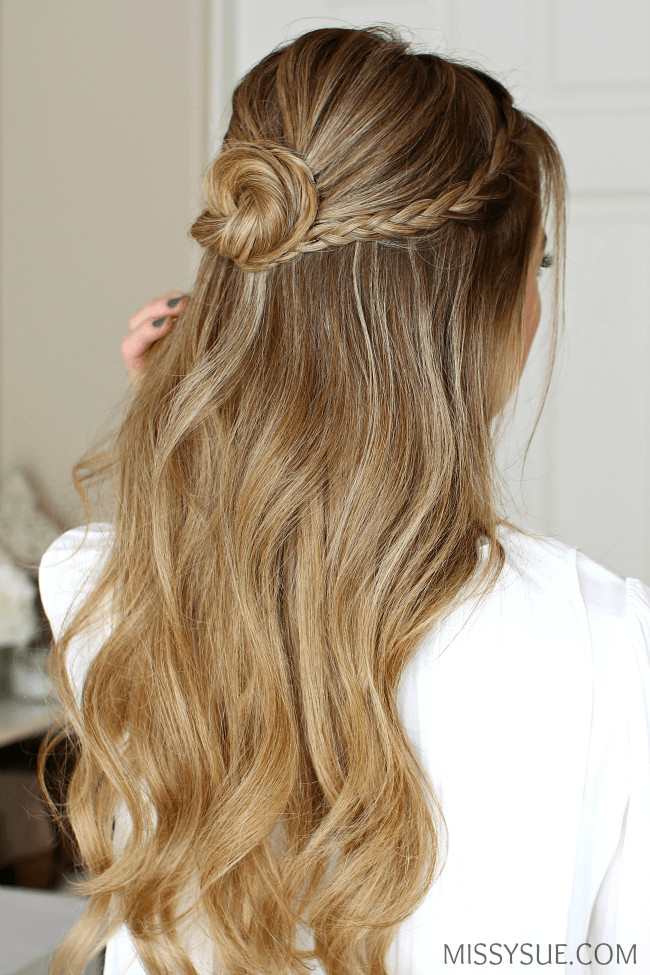 Prom Hairstyles Down With Braid
 Half Up Braid Wrapped Bun