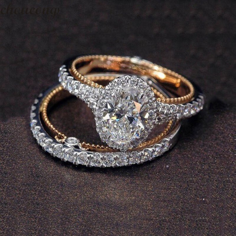 Promise Engagement Wedding Ring
 choucong Vintage Promise Ring set Rose Gold Filled AAAAA