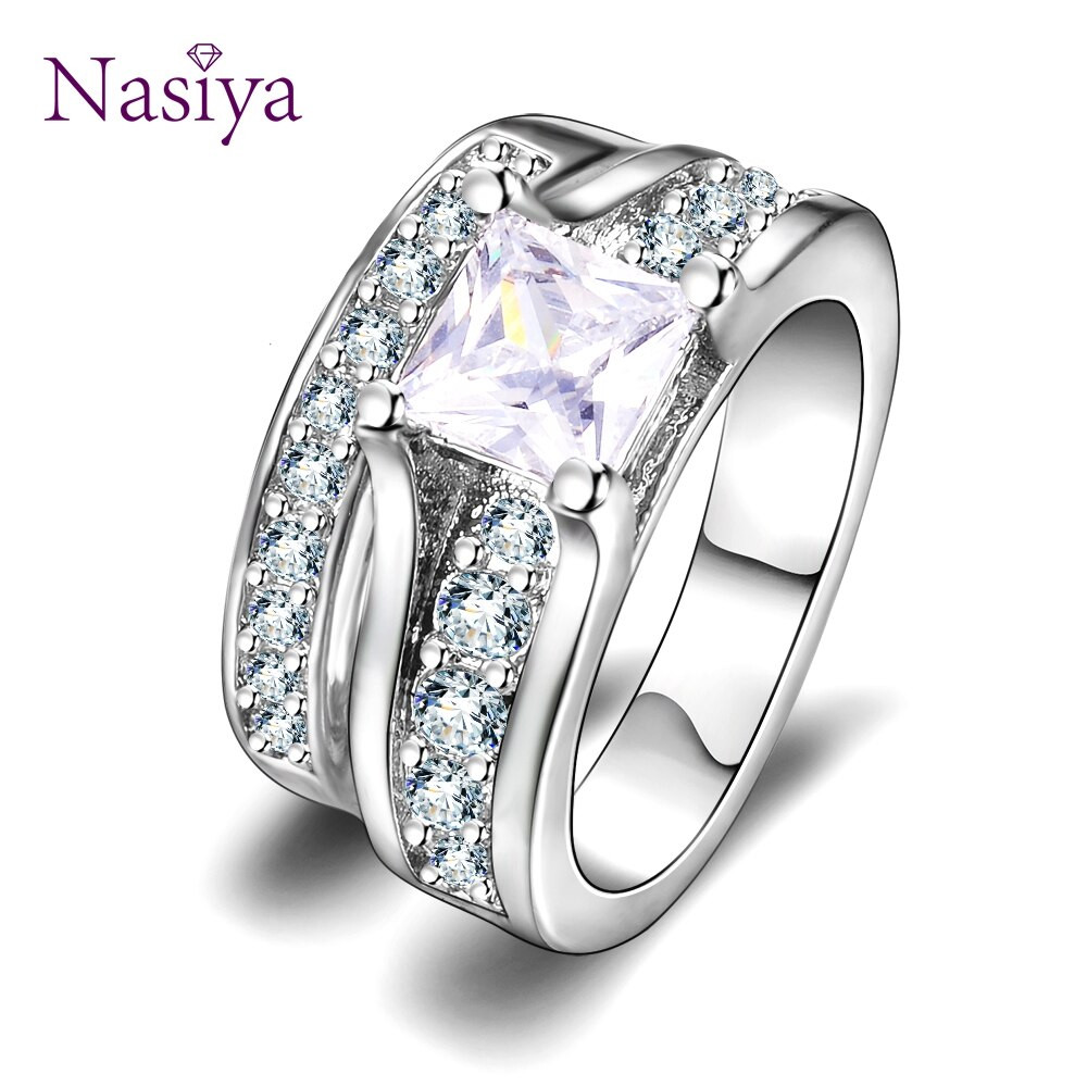 Promise Engagement Wedding Ring
 Female White Round Ring Set Luxury 925 Silver Ring