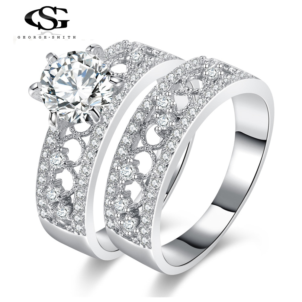 Promise Engagement Wedding Ring
 GS Jewelry Promise Engagement Double Rings For Couples