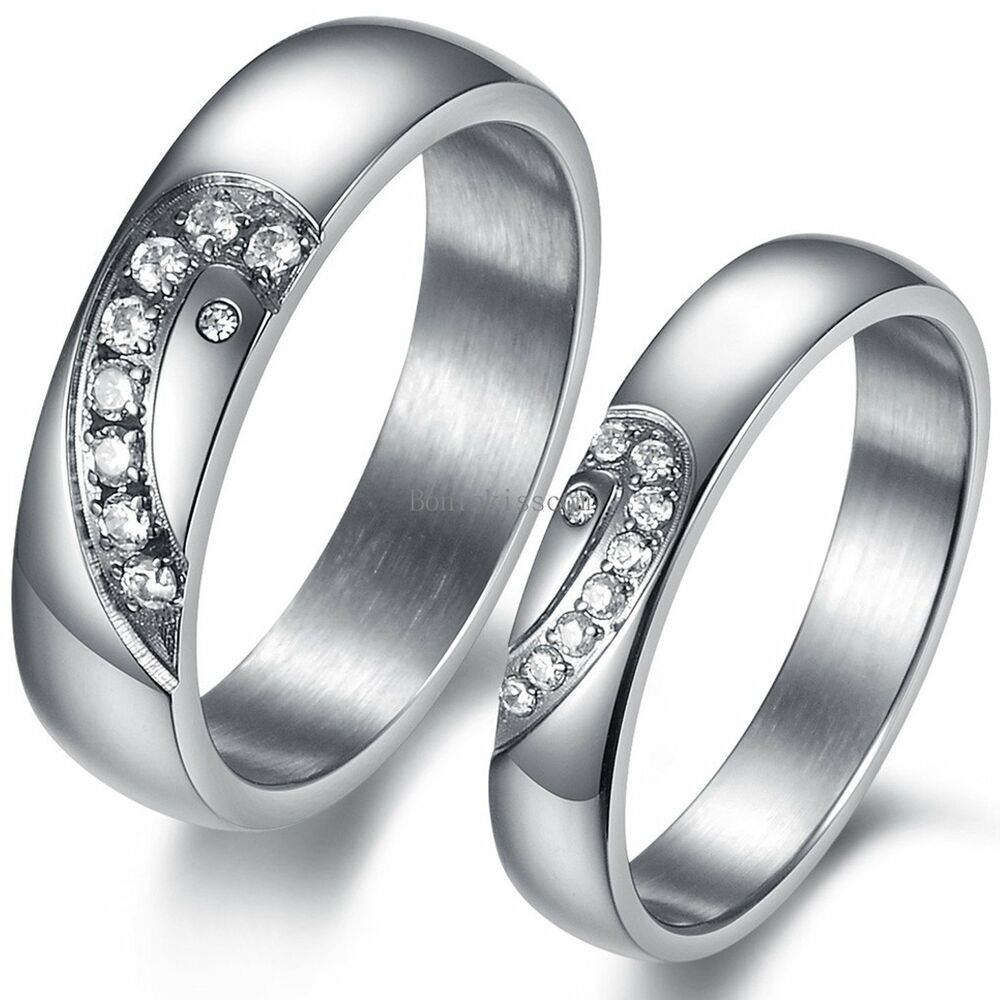 Promise Engagement Wedding Ring
 Couples Stainless Steel Matching Heart Promise Engagement