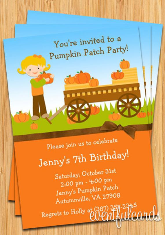 Pumpkin Patch Birthday Invitations
 Items similar to Kids Fall Pumpkin Patch Birthday Party