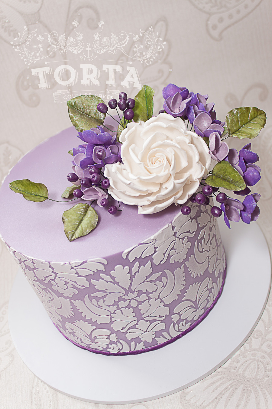 Purple Birthday Cakes
 Purple Damask Birthday Cake CakeCentral