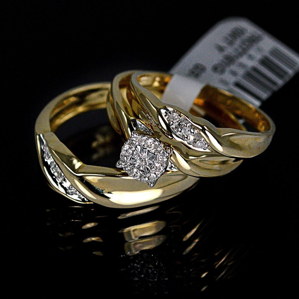 Real Diamond Wedding Ring Sets
 Men s La s Yellow 10K Gold Real Genuine Diamond Ring