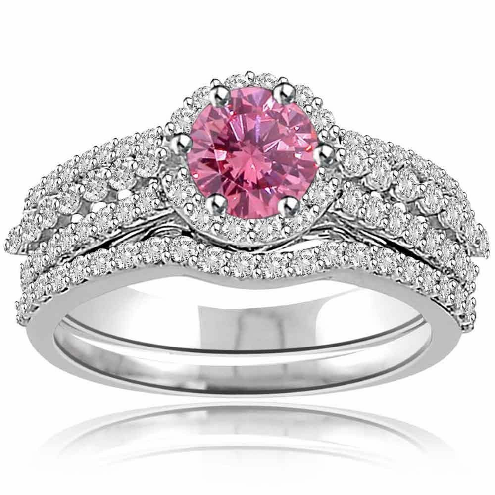 Real Diamond Wedding Ring Sets
 Pink Sapphire and Real Diamond Engagement Wedding Ring