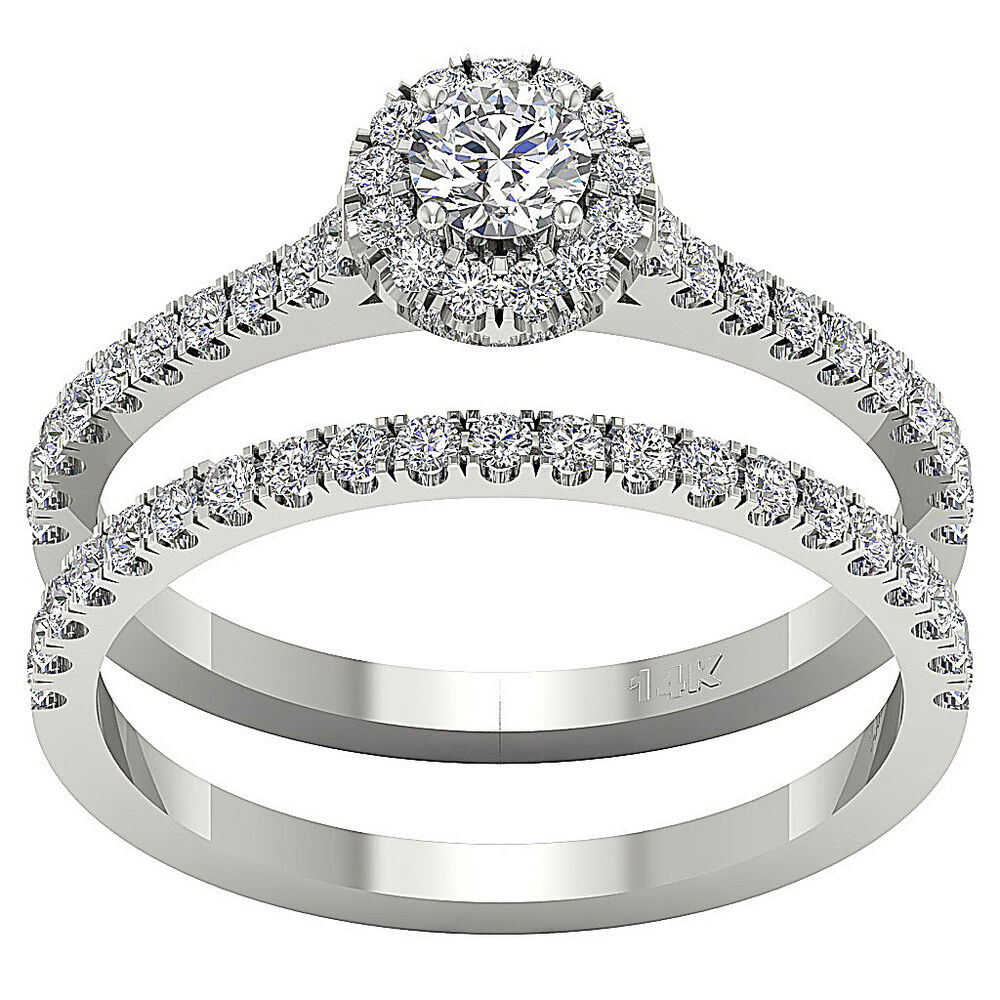 Real Diamond Wedding Ring Sets
 Halo Engagement Bridal Ring Band Set 1 01 Ct Real Diamond