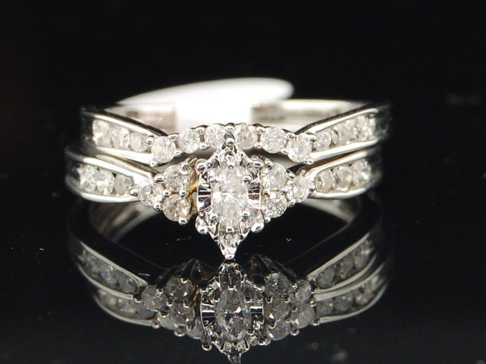 Real Diamond Wedding Ring Sets
 14K White Gold Real Marquise Diamond Engagement Ring