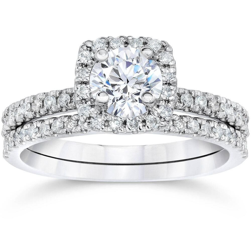 Real Diamond Wedding Ring Sets
 5 8Ct Cushion Halo Real Diamond Engagement Wedding Ring