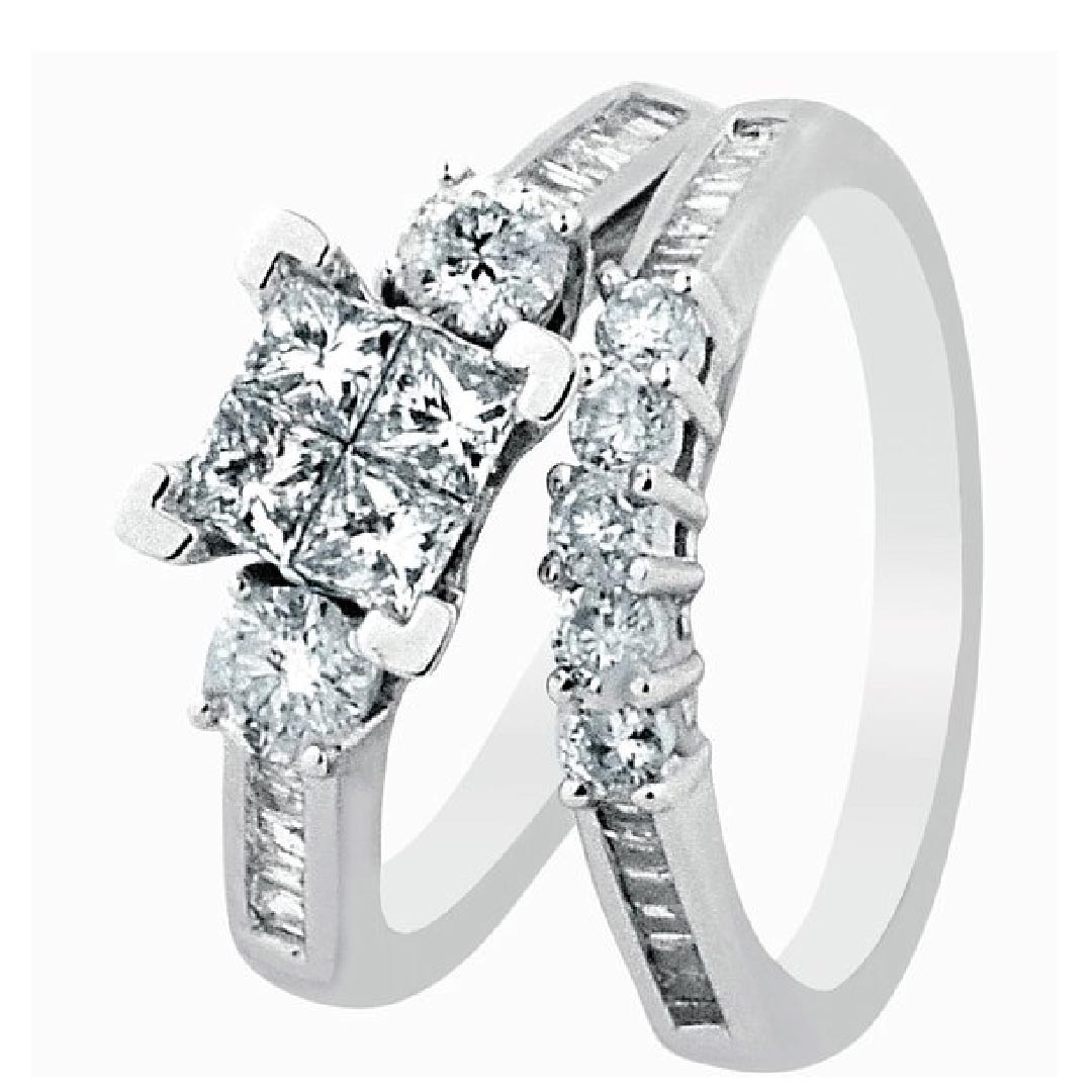 Real Diamond Wedding Ring Sets
 Diamond Bridal set Wedding rings 1ctw Princess cut top
