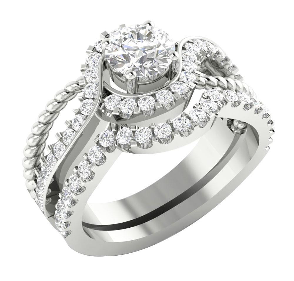 Real Diamond Wedding Ring Sets
 14K White Gold SI1 G 1 75TCW Real Diamond Unique Bridal