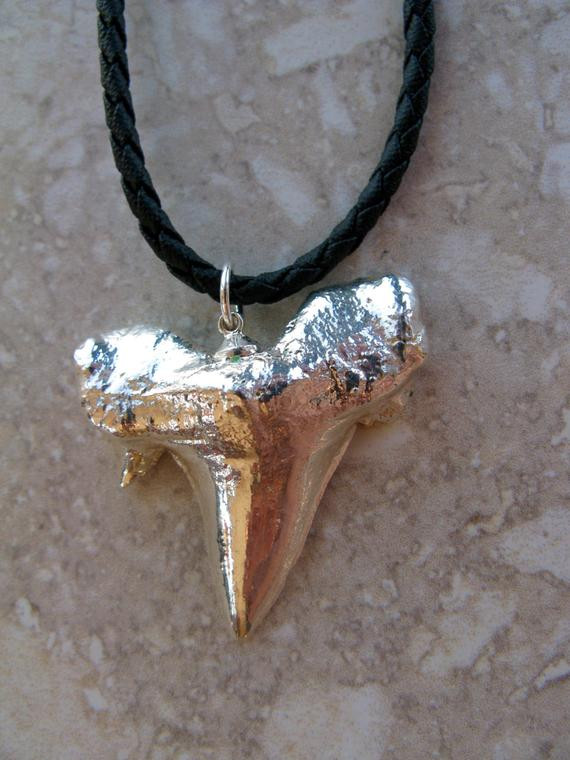 Real Shark Tooth Necklace
 Real Shark Tooth Pendant Necklace Silver Electroplated Cord