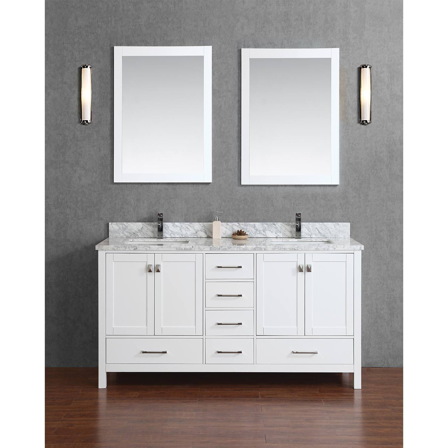 Real Wood Bathroom Vanities
 Buy Vincent 60" Solid Wood Double Bathroom Vanity in White