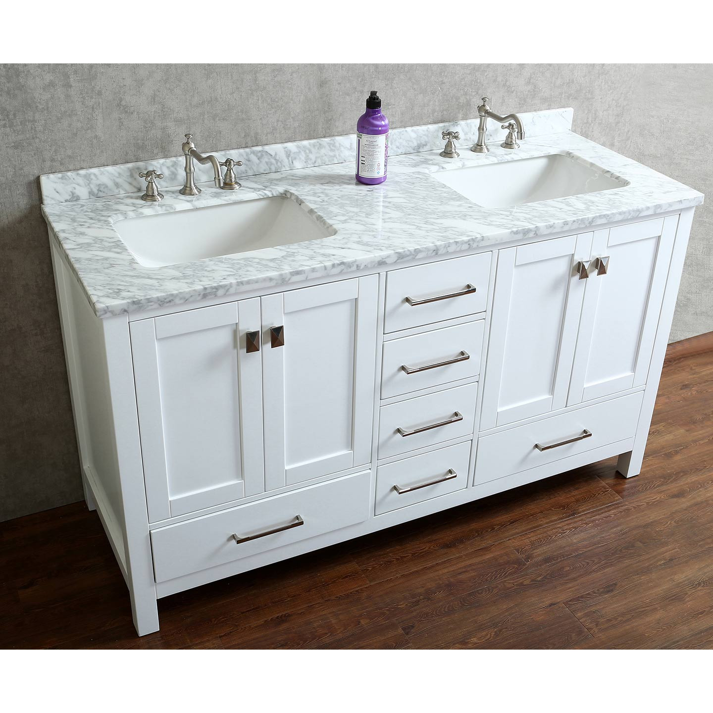 Real Wood Bathroom Vanities
 Buy Vincent 60" Solid Wood Double Bathroom Vanity in White