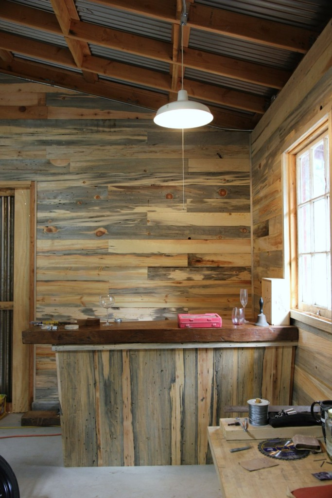 Reclaimed Wood Walls DIY
 DIY Pipe Shelf & Reclaimed Wood Plank Walls