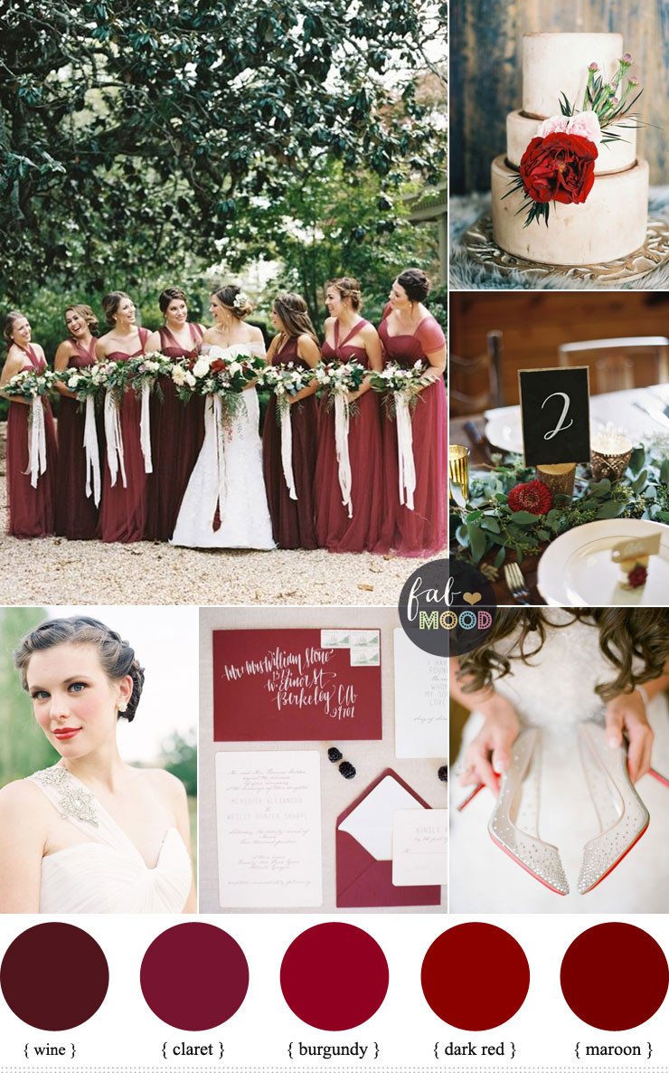 Red And Champagne Wedding Colors
 Shades of red wedding colours burgundy claret dark red