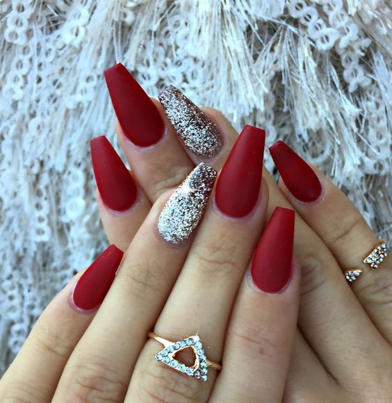 Red And Silver Glitter Nails
 20 Nail Design And Art Ideas For Coffin Nails Styleoholic