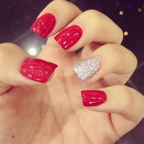 Red And Silver Glitter Nails
 Red and Silver Glitter Nails Lovely Nails