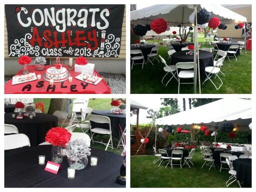 Red And White Graduation Party Ideas
 Red black theme pom pom Outdoor party With images