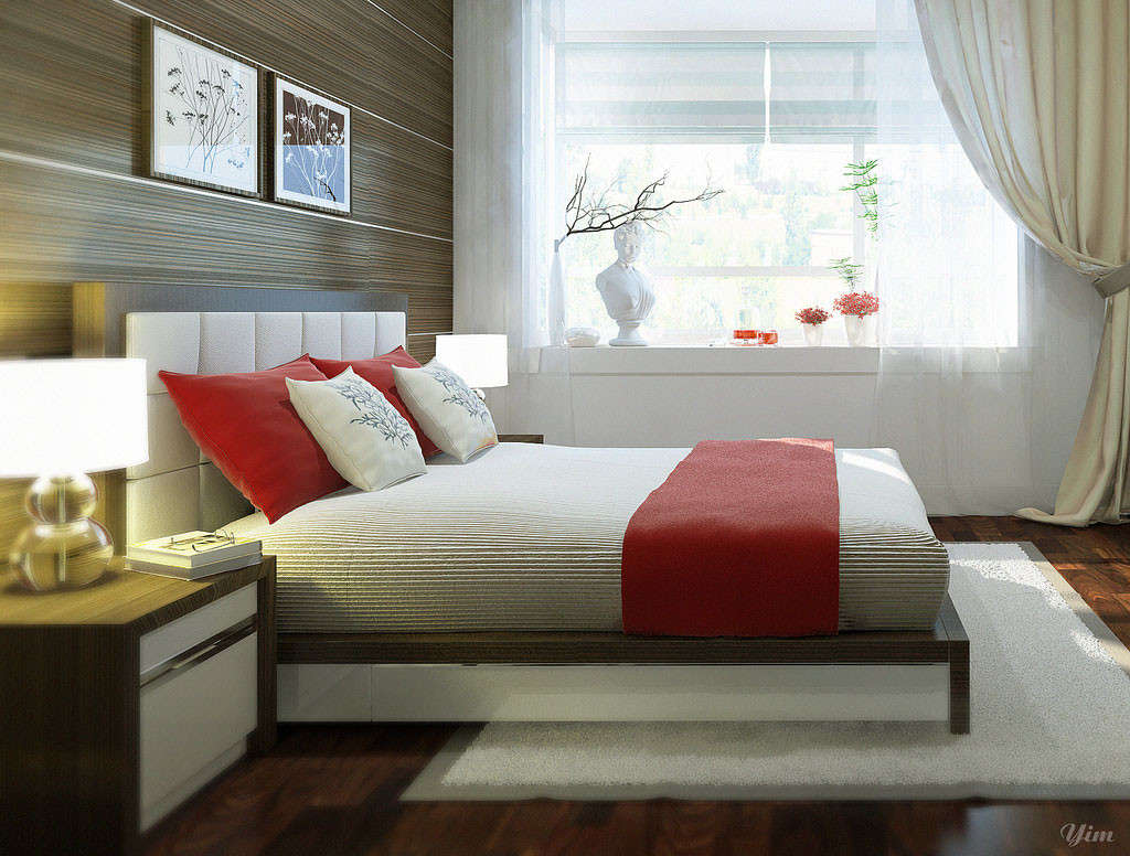 Red Bedroom Decorating Ideas
 White and Red Bedroom with Wall Feature Ideas Interior