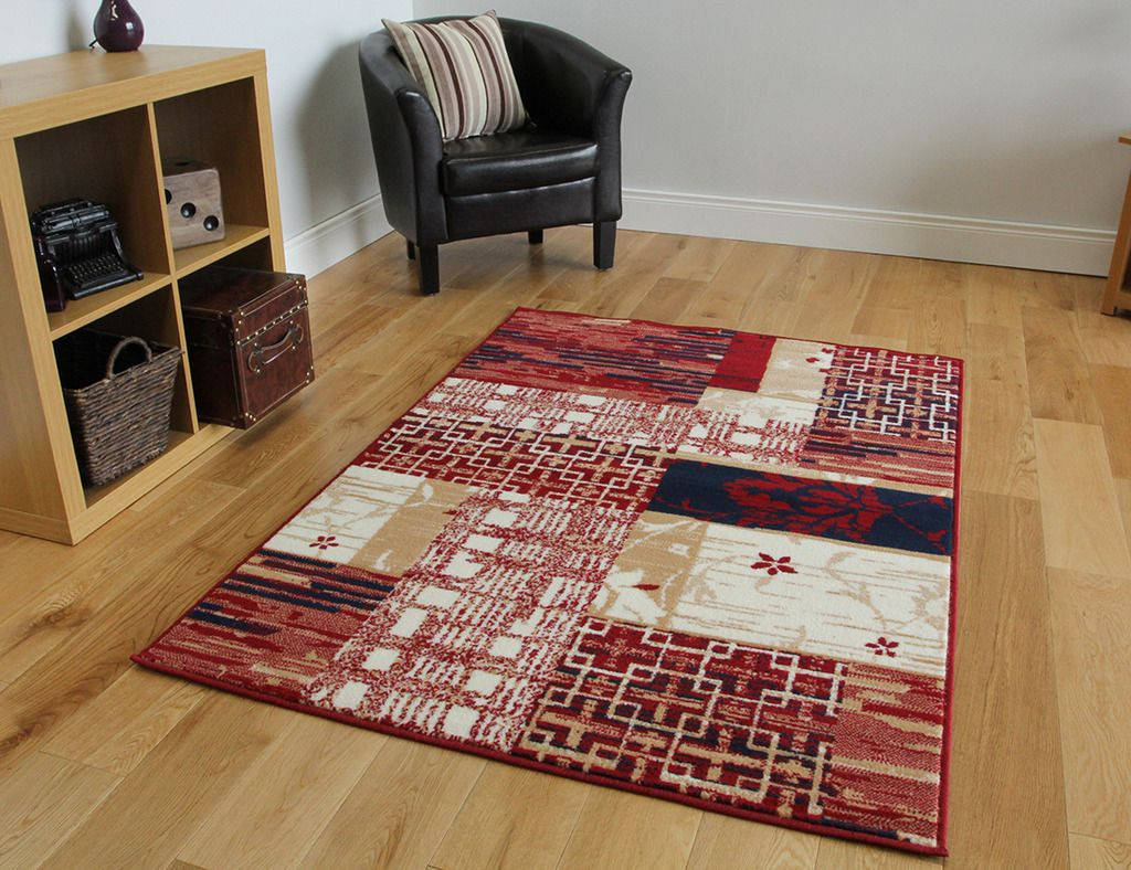 Red Rugs For Living Room
 Modern Red Patchwork Fireplace Rug Soft Small Living
