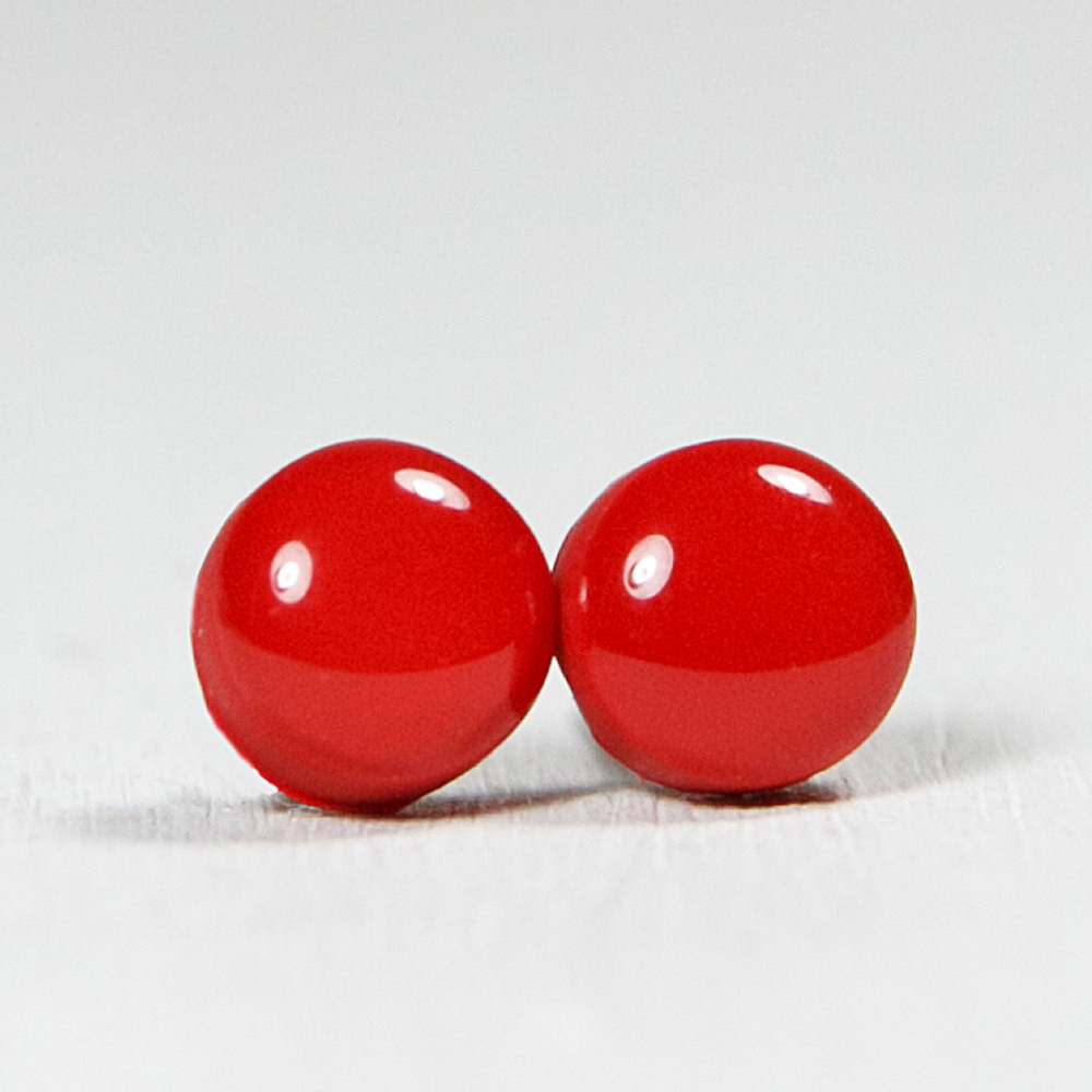 Red Stud Earrings
 Ruby Red Stud Earrings Round Studs Earrings Handmade