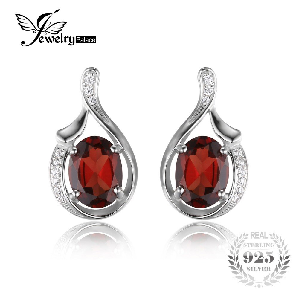 Red Stud Earrings
 JewelryPalace Oval 3 3ct Red Genuine Garnet Stud Earrings