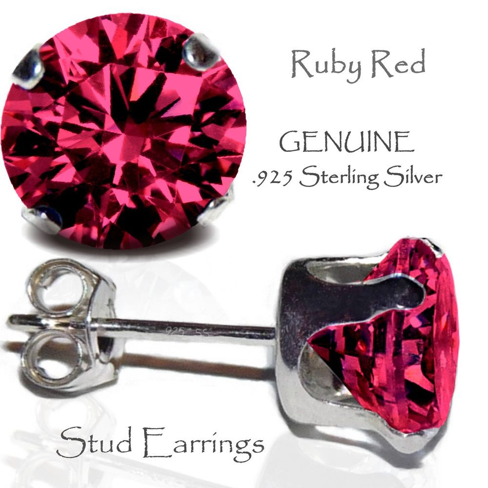 Red Stud Earrings
 Ruby Red Stud Earrings Sterling Silver JULY Birthstone
