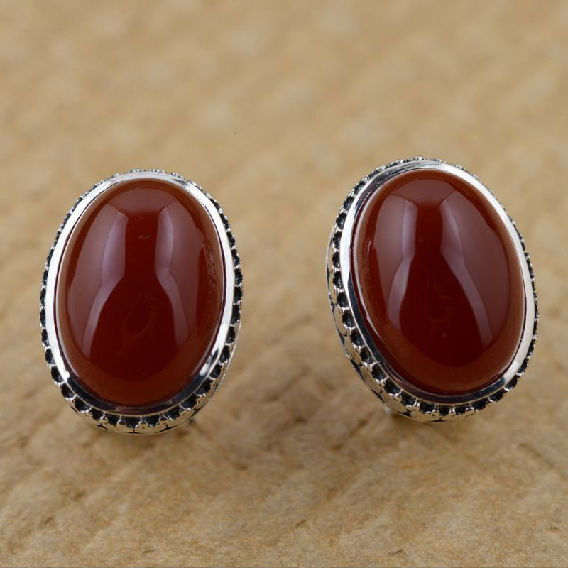 Red Stud Earrings
 925 Sterling Silver Stud Earring Natural Red Stone