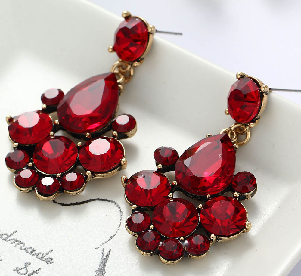 Red Stud Earrings
 1 Pair Elegant Red Crystal Rhinestone Ear Drop Dangle Stud